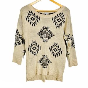 Charlotte Russe Tan Sweater Black Aztec Design XL